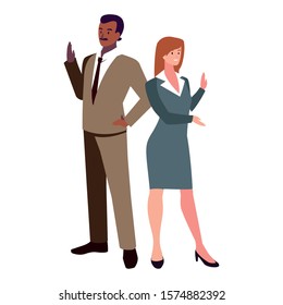 business couple standing on white background vector illustration design