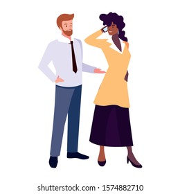 business couple standing on white background vector illustration design