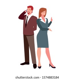 business couple standing on white background vector illustration design