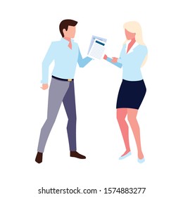 business couple standing on white background vector illustration design