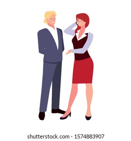 business couple standing on white background vector illustration design