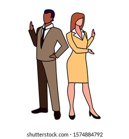 business couple standing on white background vector illustration design