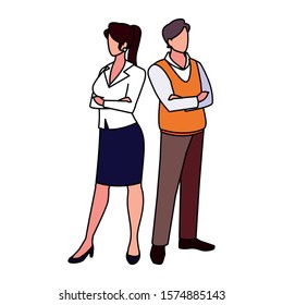 business couple standing on white background vector illustration design