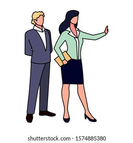 business couple standing on white background vector illustration design