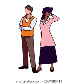 business couple standing on white background vector illustration design