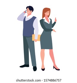 business couple standing on white background vector illustration design