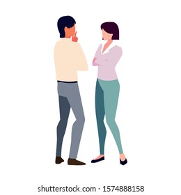 business couple standing on white background vector illustration design