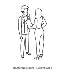 business couple talking avatars characters
