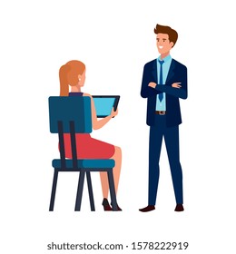 business couple talking isolated icon vector illustration design