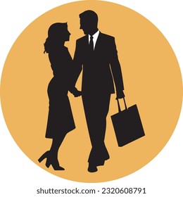 Business Couple Talking Royalty Silhouette Vector Art.