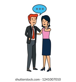 business couple talking with smartphone