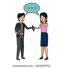 business couple talking with smartphone