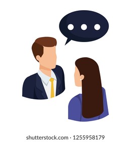 business couple talking with speech bubble