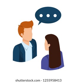 business couple talking with speech bubble