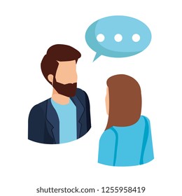 business couple talking with speech bubble