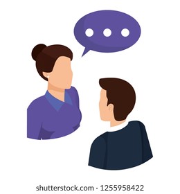 business couple talking with speech bubble