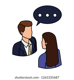 business couple talking with speech bubble