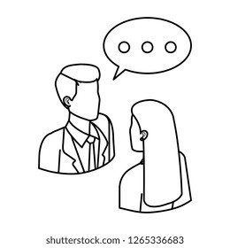 business couple talking with speech bubble
