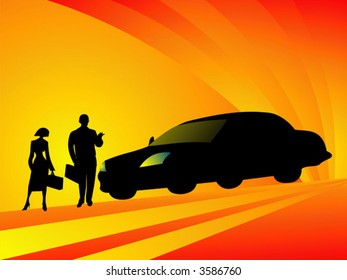 Business couple travelling with car on business meeting