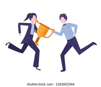 business couple with trophy avatar character