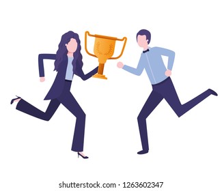 business couple with trophy avatar character