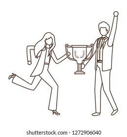 business couple with trophy avatar character