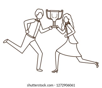 business couple with trophy avatar character