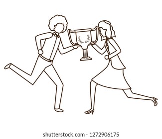 business couple with trophy avatar character