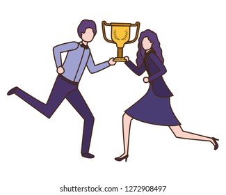 business couple with trophy avatar character