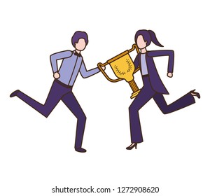 business couple with trophy avatar character