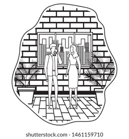 business couple using smartphone on the city