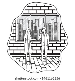 business couple using smartphone on the city