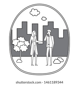 business couple using smartphone on the city