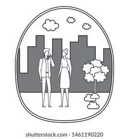 business couple using smartphone on the city