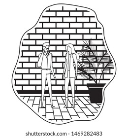 business couple using smartphone on the city