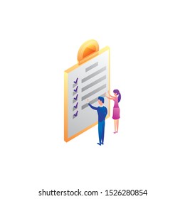 business couple workers with checklist document vector illustration design