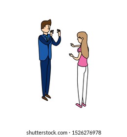 business couple workers talking characters vector illustration design