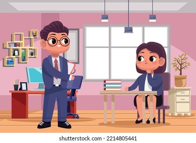 business couple in workplace characters
