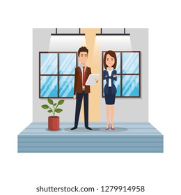 business couple in the workplace corridor