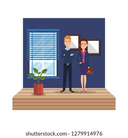 business couple in the workplace corridor