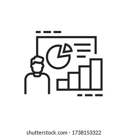 Business course black line icon. Analytics and analysis graph, chart. Pictogram for web page, mobile app UI UX GUI design element