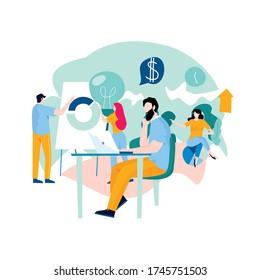 Business courses, business data review presentation, professional training, education, online tutorial flat vector illustration. Expertise, skill development design for mobile and web graphics
