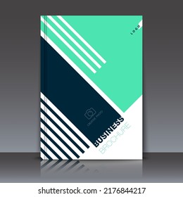 Business cover abstract geometric flat design strips, green and white, A4. Banner presentation. Cover page model, template and postcards. Buildings construction. Business card layout. Logo, flyer text