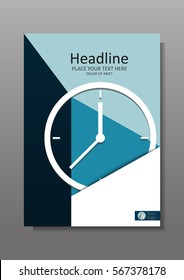 Business Cover design A4 with clock. Annual report with geometrical figures. Good for financial, business, academic and journals and magazines. Vector Illustration. 