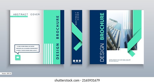 Business Cover Design. Abstract Brochure Template. City. Title Page Set. Colorful Page, Blue, Square, Catalog, Booklet, Layout. Design Of Geometric Lines. Logo Icon. Annual Report, Title. Ad Text Font