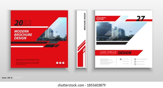 Business Cover Design, Construction. Abstract Brochure Template. City. Title Page Set. Red Geometric Design, Figures, Square, Booklet, Layout. Modern, Logo, Icon. Annual Report, Title. Ad Text, Font