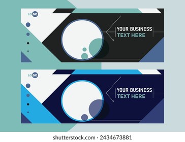  Business Cover Design Template With 2  color Set, Modern And Social Media Cover Design With black, Blue and Cyan color, Cover Banner Template Background