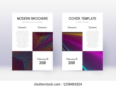 Business cover design template set. Rainbow abstract lines on wine red background. Astonishing cover design.