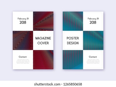 Business cover design template set. Red white blue abstract lines on dark background. Beauteous cover design. Emotional catalog, poster, book template etc.