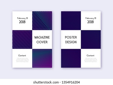 Business cover design template set. Neon abstract lines on dark blue background. Authentic cover design. Pretty catalog, poster, book template etc.